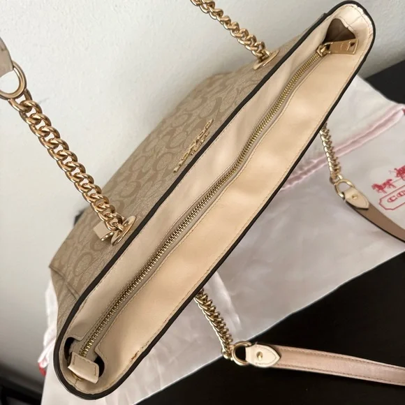 COACH Signature Ava Chain Tote Leather Handbag Shoulder Bag - Picture 9 of 15